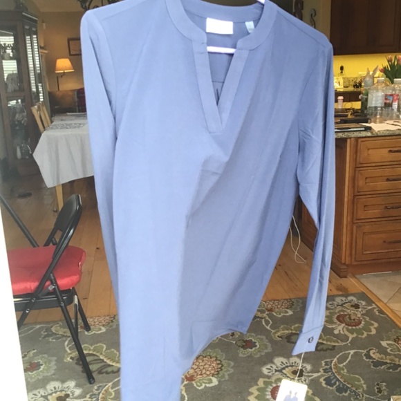 Rev3 Womens Blouse Blue V-Neck Long Sleeves Top Tunic Stretch Soft Relaxed Fit - Picture 2 of 6